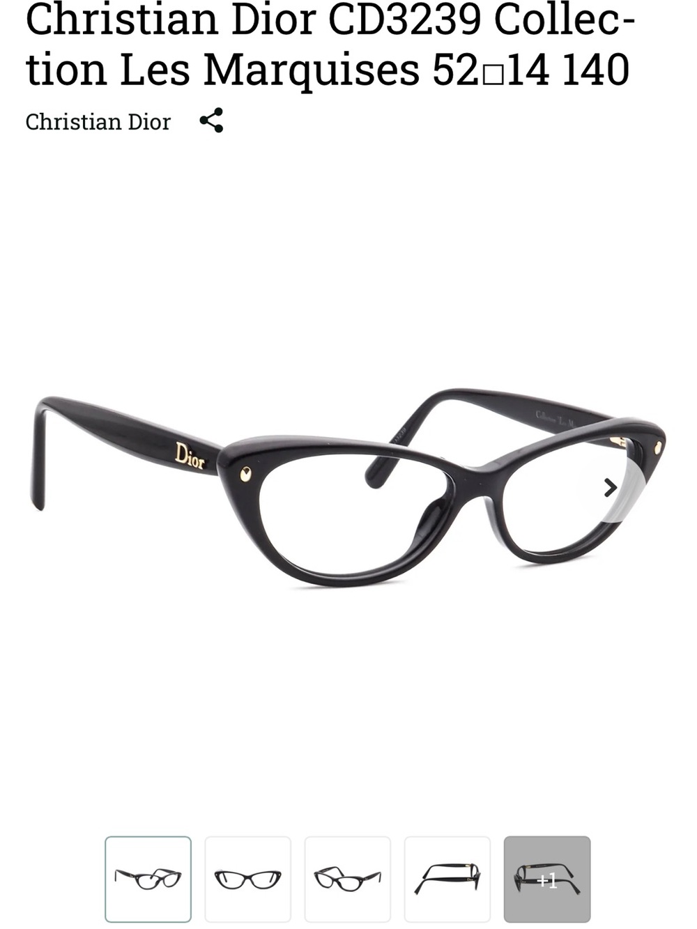 Dior Black Cat-Eye Glasses with Gold Accents
